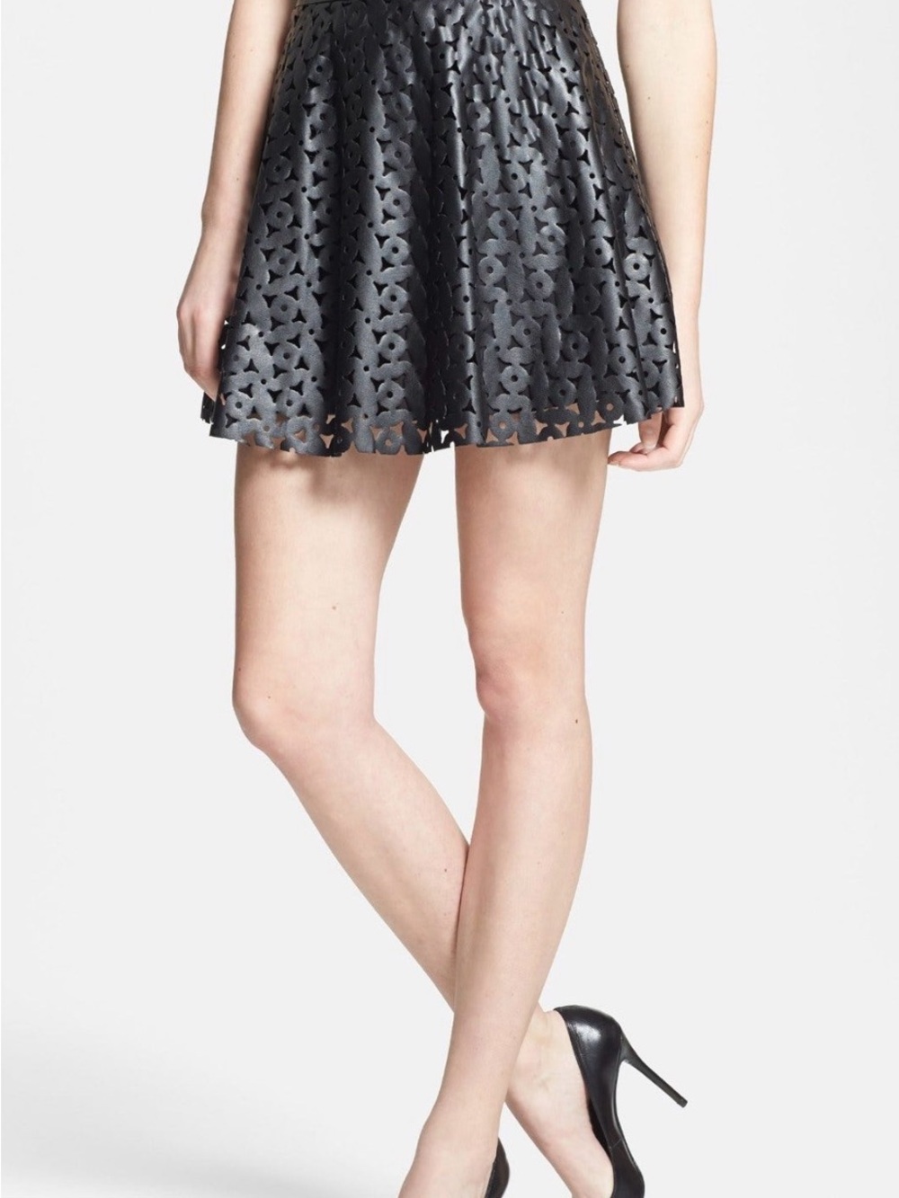 1. State Black Laser-Cut Circle Skater Skirt